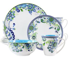 Elama Blue Fiesta 16 Piece Round Porcelain Dinnerware Set